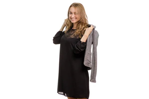 Girl in black dress with jacket — Stock Photo, Image