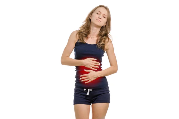 Young woman with abdominal pain — Stock Photo, Image