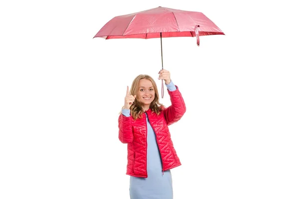 Mujer joven en una chaqueta con una lluvia paraguas — Foto de Stock