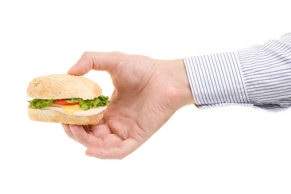 Cheeseburger mano dell'uomo — Foto Stock