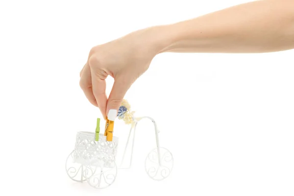 Soporte de bicicleta decorativa mano femenina — Foto de Stock