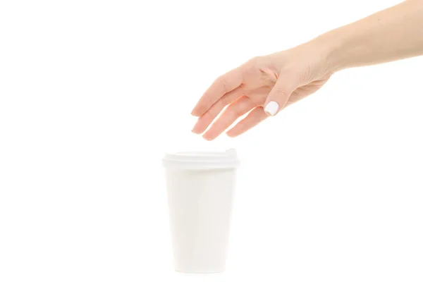 手捧咖啡在纸板杯中的女性双手 — 图库照片