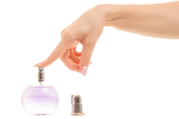 Hand op parfum isolatie — Stockfoto