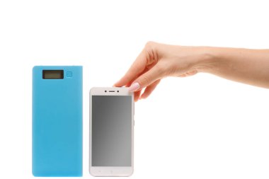 Güç banka ve telefon eller