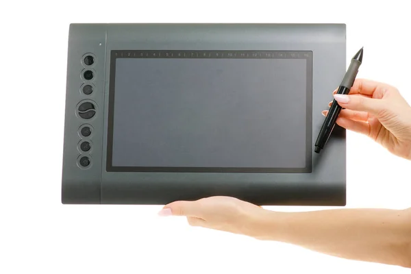 Graphic tablet tangan perempuan — Stok Foto