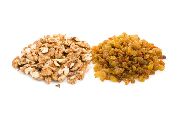 Raisins and walnuts isolation Stock Image