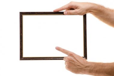 Erkek elinde boş fotoğraf çerçevesi