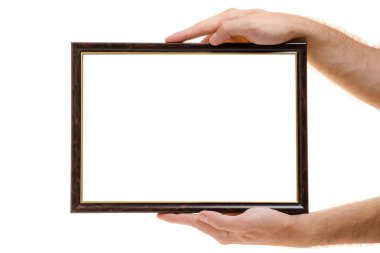 Erkek elinde boş fotoğraf çerçevesi