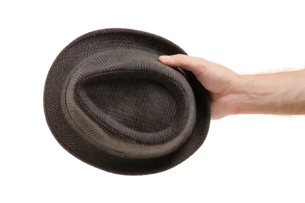 Hat in male hands isolated — Stock Photo, Image