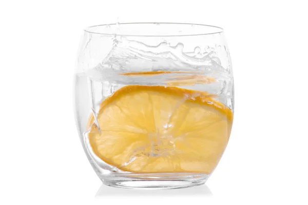 Glass of water with lemon isolated — Stock Photo, Image