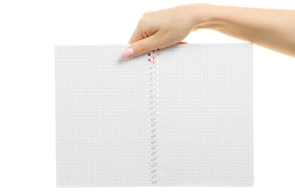 Weißes offenes Notizbuch in weiblicher Hand — Stockfoto