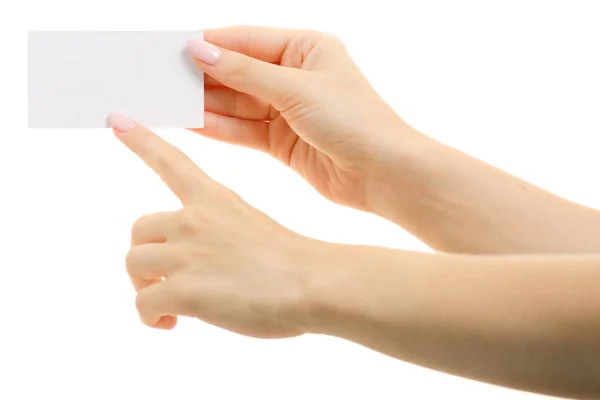 Белая визитка в женских руках Лицензионные Стоковые Фото