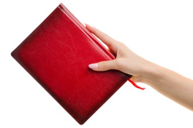 Bir kadın elinde kırmızı not defteri