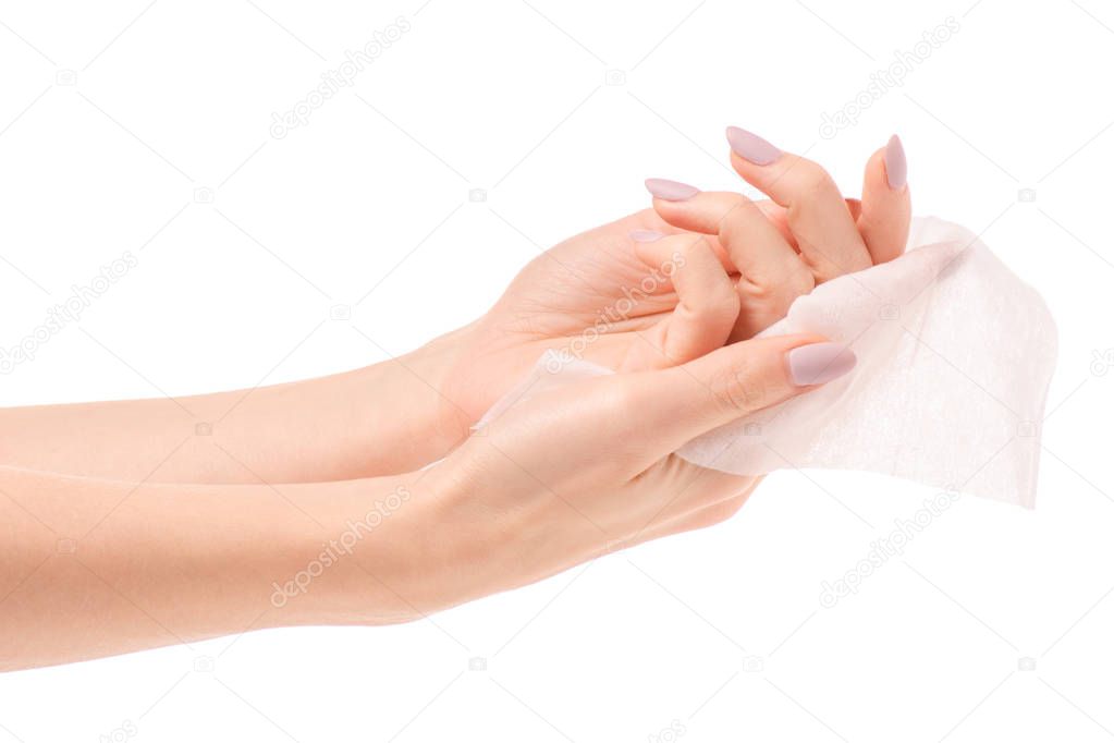 Female hand wet wipe