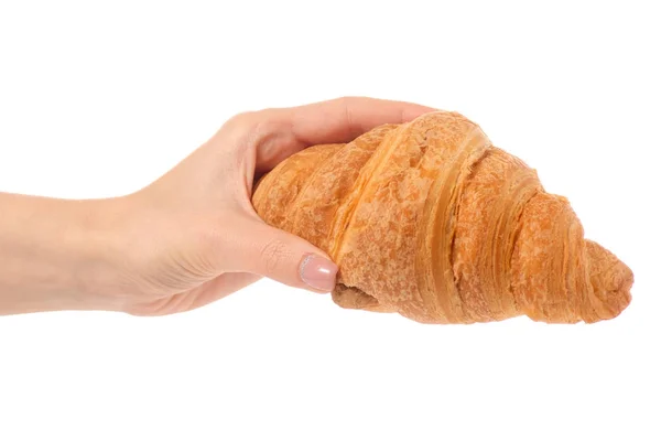 Croissant élelmiszer édesség a kezében — Stock Fotó
