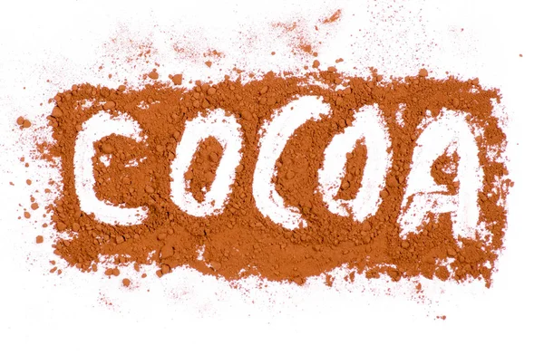 Kakao Wort Kakao auf weißem Hintergrund — Stockfoto