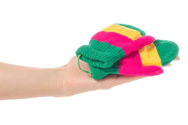Rękawiczki dziecięce kolor w ręku — Zdjęcie stockowe