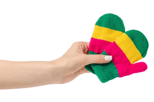 Mittens baby color in hand — Stock Photo, Image