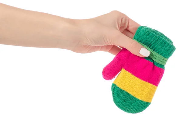 Rękawiczki dziecięce kolor w ręku — Zdjęcie stockowe