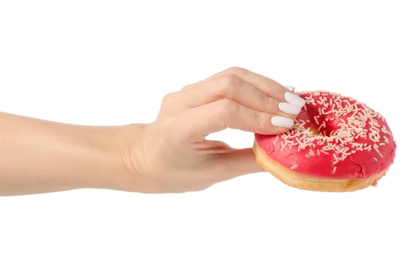 Donuts sweetness frosting in hand — Stock Photo, Image