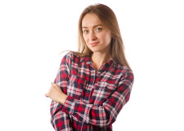 Neşeli gömlek gülümseyen kadın