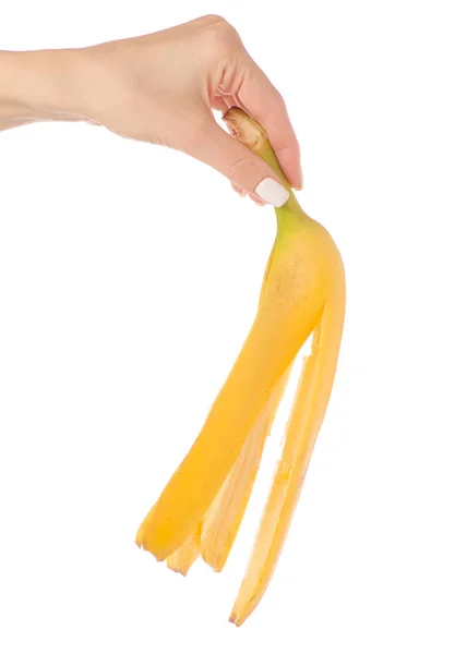 Peel of banana in hand — Stock Photo, Image