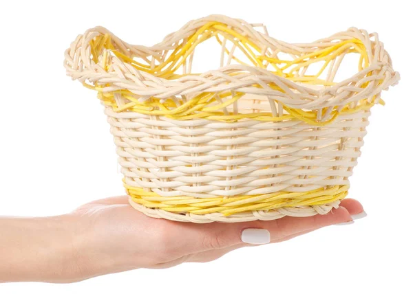 Straw basket in hand — Stock Photo, Image