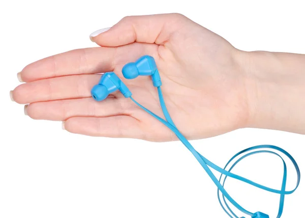 Blue headphones in hands — Stock Photo, Image