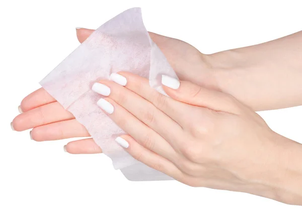 Female hand wet wipe — Stock Photo, Image