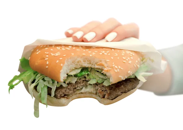 Burger in mano — Foto Stock