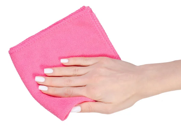 Szalvéta mikroszálas rózsaszín a kezében — Stock Fotó