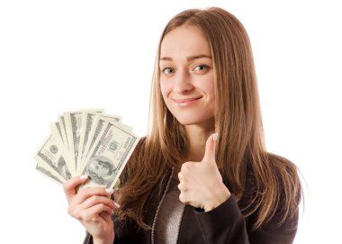 Para dolar elinde güzel genç kadın süper