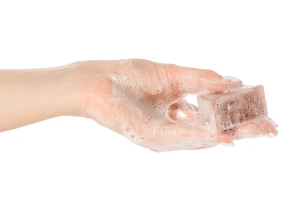 Mydło w Pielęgnacja dłoni mydłem naturalnym — Zdjęcie stockowe
