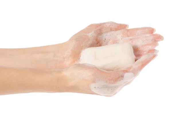 Soap in a soapy hand care natural — Stock Photo, Image