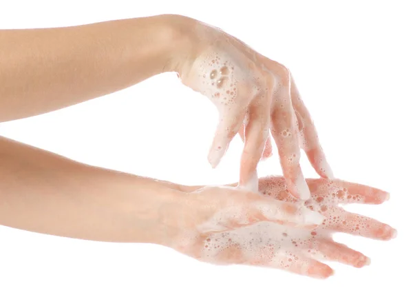 Sabunlu ellerini bakım temiz — Stok fotoğraf