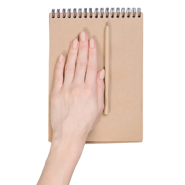 Caneta de diário de bloco de notas na mão — Fotografia de Stock