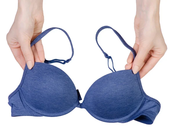 Reggiseno donna tazza blu mano macro — Foto Stock