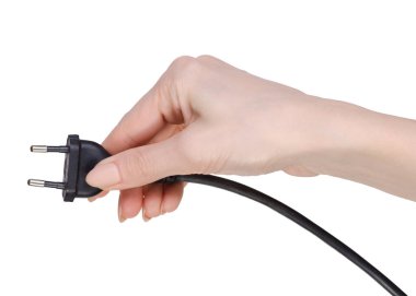 Ellerinde siyah elektrik fişi