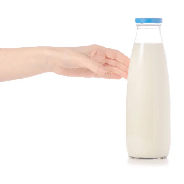 Una botella de leche en la mano —  Fotos de Stock