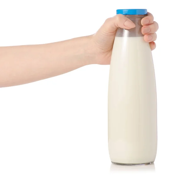 Eine Flasche Milch in der Hand — Stockfoto