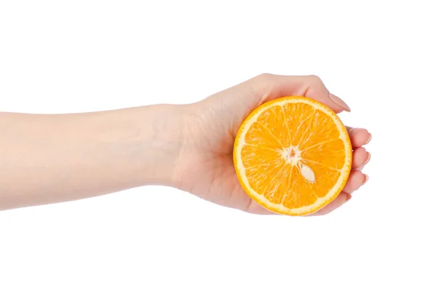 Halv apelsin i hand — Stockfoto