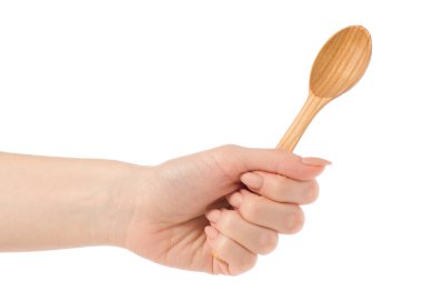 Ahşap küçük kaşık elinde