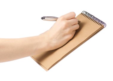 Elinde kalem yazmak üstünde günlük defter