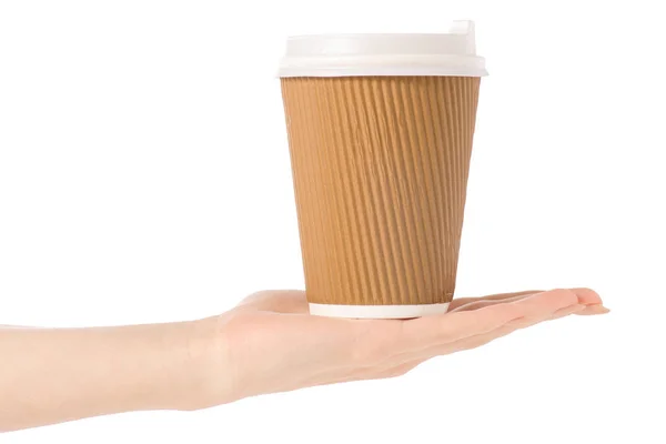 Karton üveg csésze kávéval a kezében — Stock Fotó