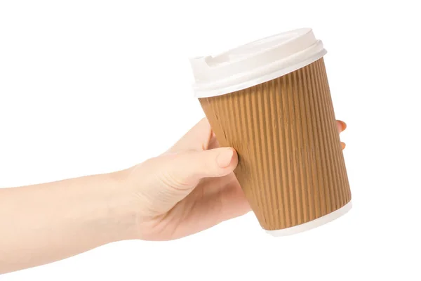 Karton sklo šálek kávy v ruce — Stock fotografie