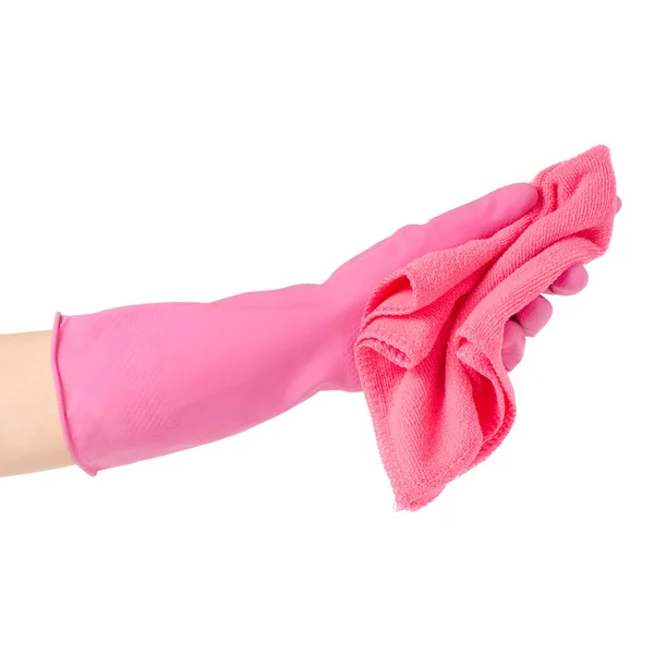 Hand in de handschoen voor het reinigen van een microfiber — Stockfoto