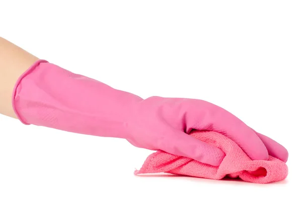 Mão na luva para limpar uma microfibra — Fotografia de Stock
