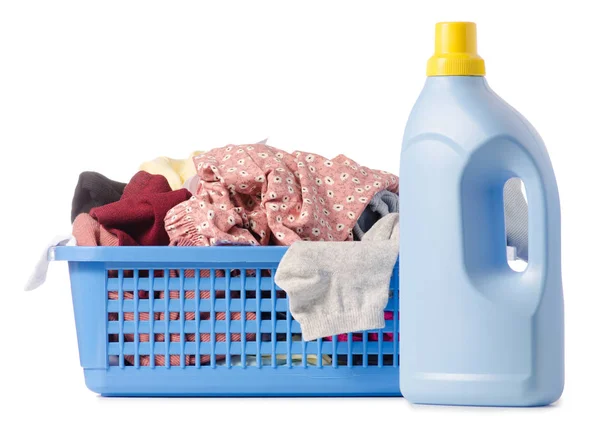 Koš na prádlo špinavé čisté promývačka tekutého prášku — Stock fotografie