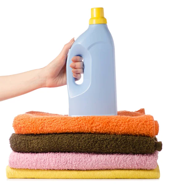 手を洗うためのタオル液体粉体のスタック — ストック写真