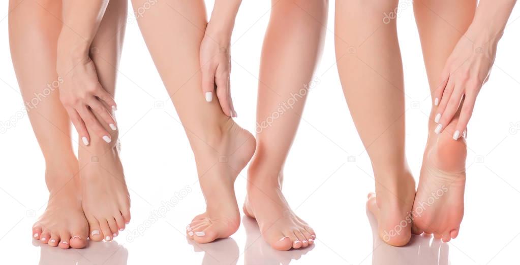 Set female feet legs  from different directions medicine beauty health